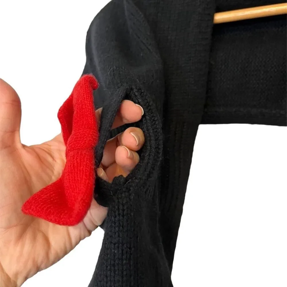 Disney black  Knit Scarf Red Bow Accent Embroidered Women's Winter Accessory